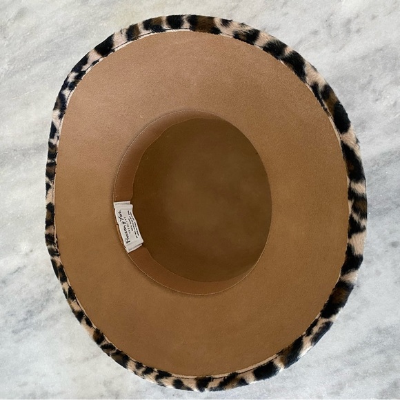 Preston & York 100% Wool Hat Camel Tan Cheetah Trim Print Women’s Hat Derby Hat - Picture 8 of 12
